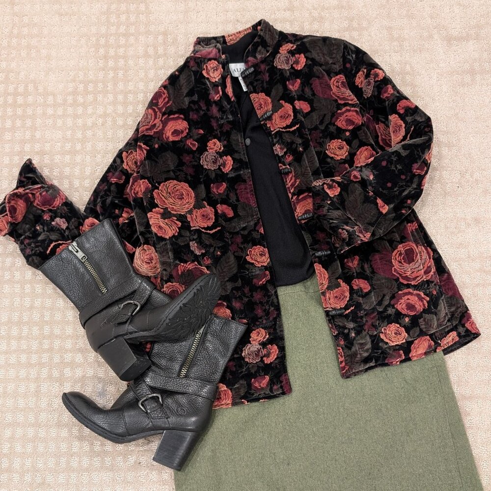 Alfani Floral Velvet Blazer Jacket - Black with Rose Print